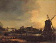 Aert van der Neer Landscape with a Mill painting